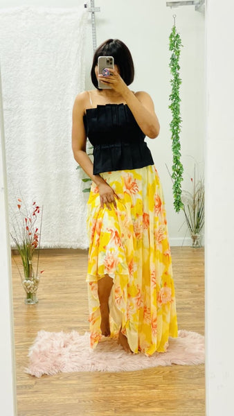 Yellow floral print maxi skirt Clearance