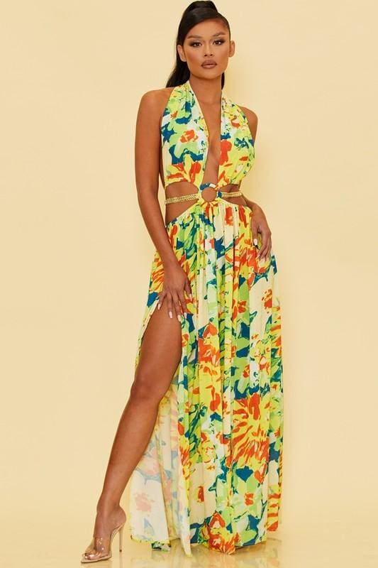 Amy tropical halter dress