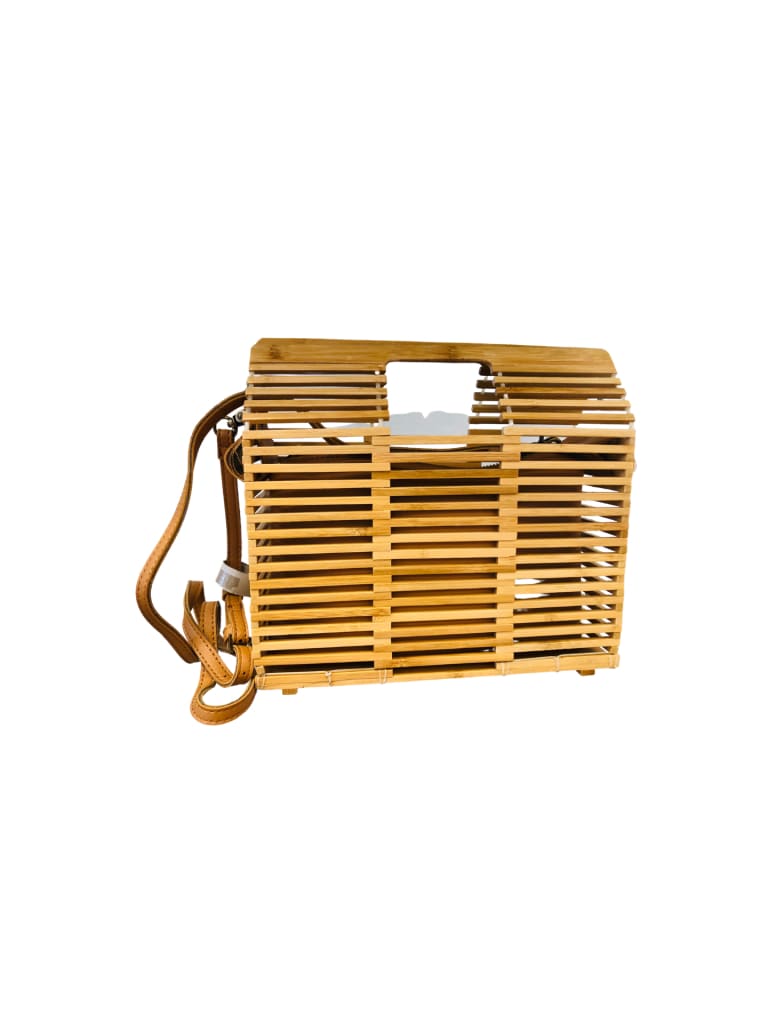 Bamboo rectangle handbag with faux leather straps - One size
