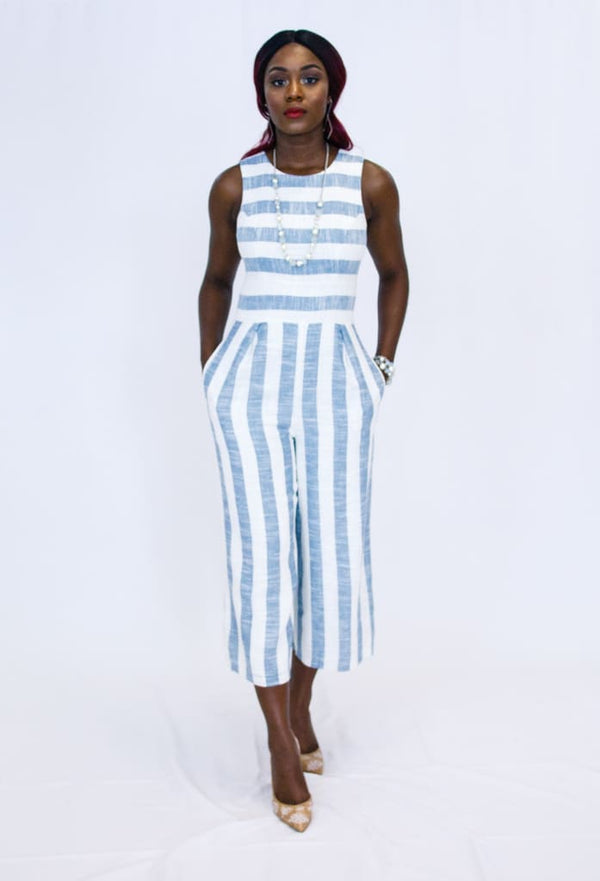 Elan Stripe Jumpsuit - S / Blue-white