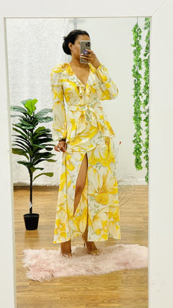 Elli ruffle dress - Yellow printed / S