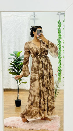 Evette long sleeves dress - Brown printed / S