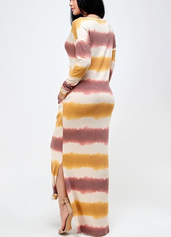 French kerry Knitstripe print long sleeve dress - L / Multi