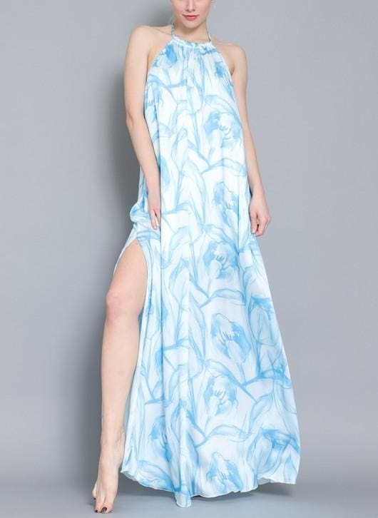 Halter maxi dress - S / Blue/white