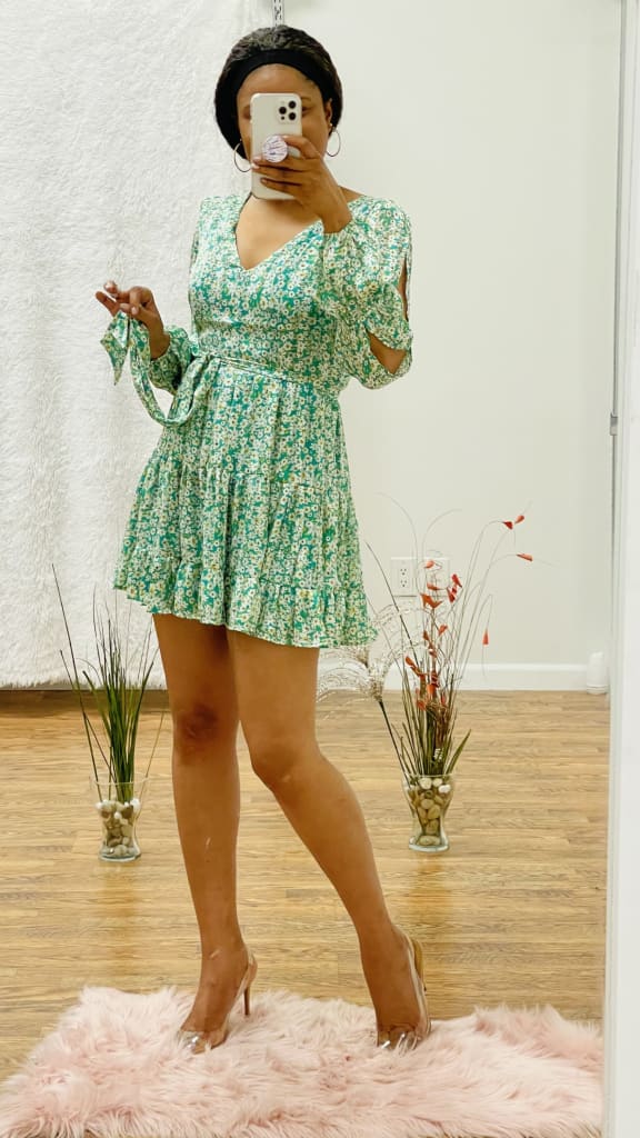 June open sleeves Mini dress - Green / M