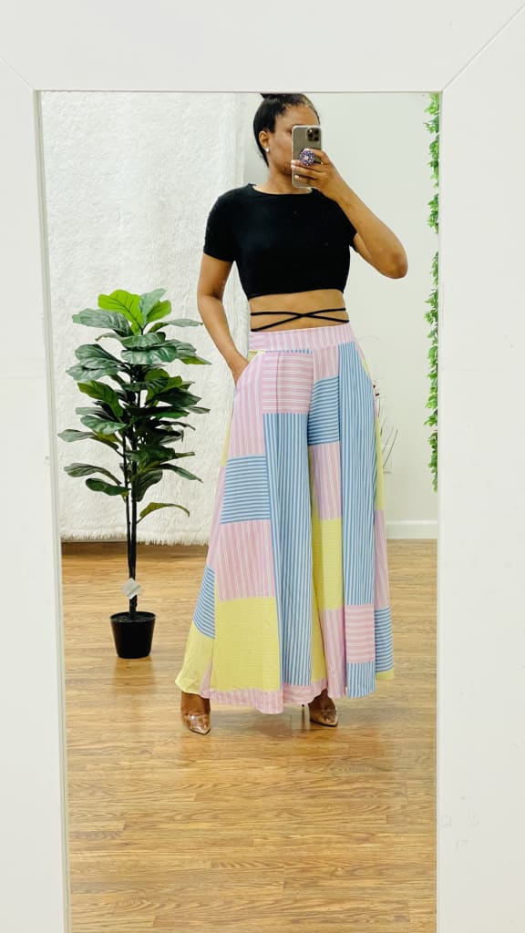 Melody wide leg pants - Light blue printed / M