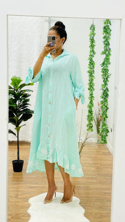 Monica oversized linen dress - Mint / One size