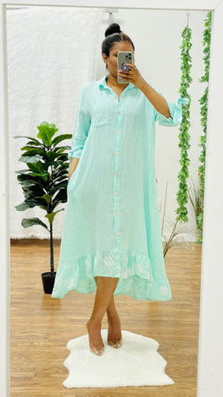 Monica oversized linen dress - Mint / One size