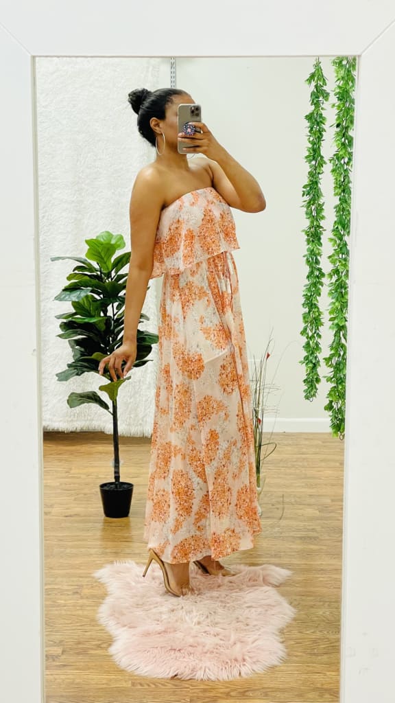 Off shoulder maxi dress - Blush multi / L