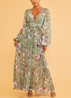 Paula Floral printed dress - S / Olive Multi