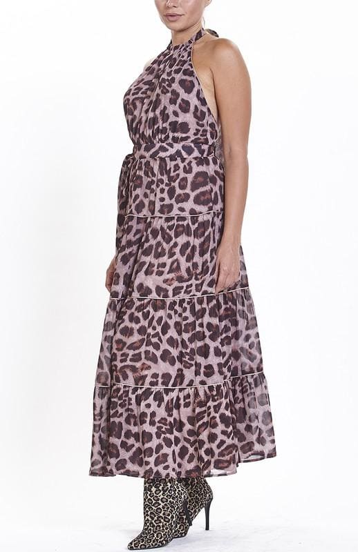 Printed leopard halter top maxi dress - M / Printed