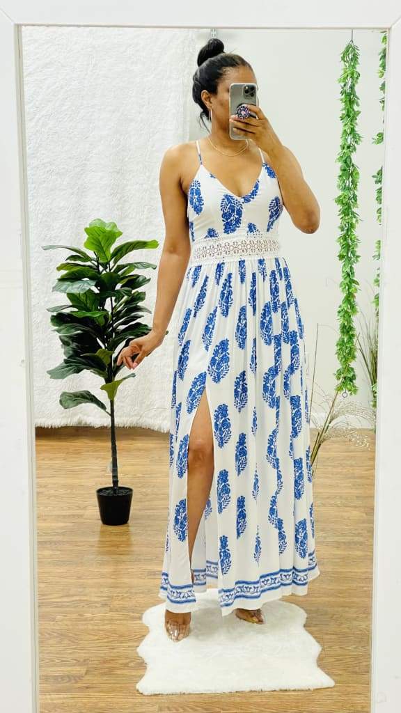 Sherry dress - White/blue printed / M