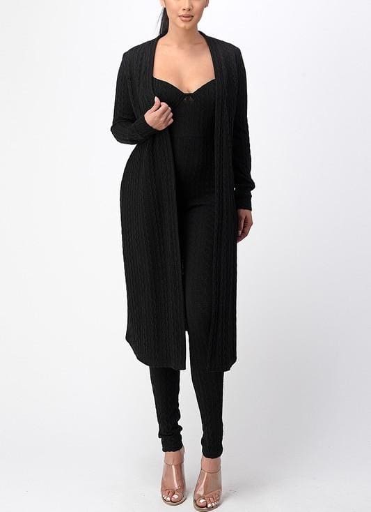 Black jumpsuit + cardigan set, Fesyen Wanita, Pakaian Wanita, Jumpsuits di  Carousell