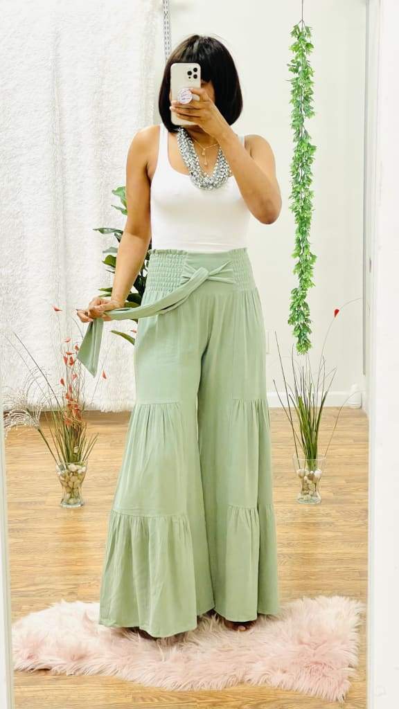 Tiffany wide leg tiered pants - Olive / S
